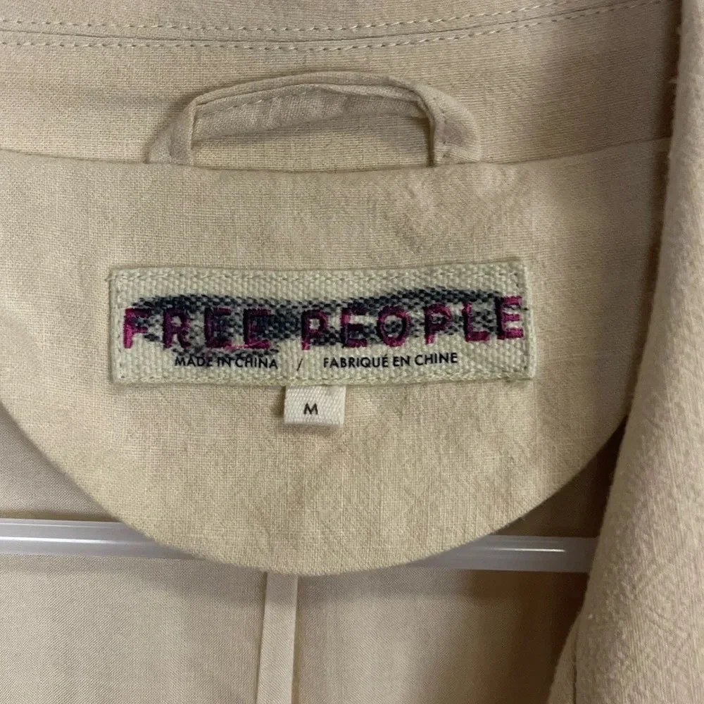 Free People Blazer Womens Size Medium Jacket Linen Olivia Button Up Sand Beige
